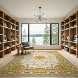 Ornate Gold Border Cream Area Rug