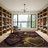 Baroque Gold Heart Medallion Area Rug