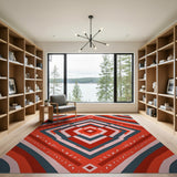 Bold Red Pink Geometric Diamond Area Rug