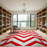 Bold Red Zigzag Geometric Area Rug