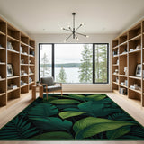 Lush Green Banana Leaf Area Rug on Black