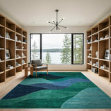 Abstract Area Blue and Teal Teal Blue Abstract Wave Area Rug