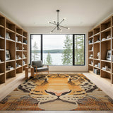 Bold Orange Tiger Face Heritage Tribal Rug