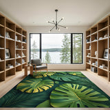 Variegated Monstera Leaves Green Area Rug