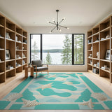 Coastal Beach Blue and Teal Teal Seashell Starfish Coastal Area Rug