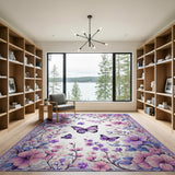 Purple Floral Butterflies Area Rug
