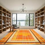 Orange Geometric Grid Washable Area Rug