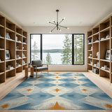 Blue Teal Starburst Diamond Area Rug
