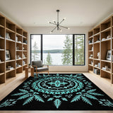Teal Mandala Area Rug with Intricate Florals