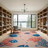 Vibrant Coral Reef Fish Seashell Area Rug