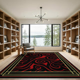 Red Bold Red Black Tribal Swirl Area Rug