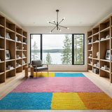 Vibrant Multi-Color Geometric Block Shag Rug