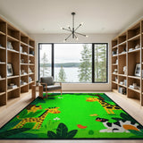 Playful Jungle Giraffes Kids Cartoon Area Rug