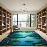 Moonlit Forest River Teal Green Area Rug
