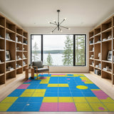 Geometric Modern Vibrant Multi-Color Geometric Grid Area Rug
