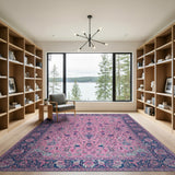Washable Vintage Pink Floral Persian Area Rug
