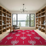 Bold Red Heritage Tribal Shield Rug