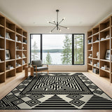 Geometric Maze Labyrinth Black White Rug