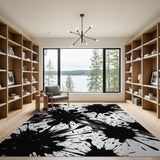 Black White Ink Splatter Feather Area Rug