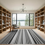 Bold Black White Barcode Stripe Area Rug