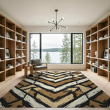 Brown Tan Distressed Chevron Geometric Rug