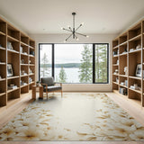 Beige and Neutral Elegant Cream Floral Border Area Rug