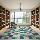 Blue and Teal Blue Teal Geometric Block Area Rug