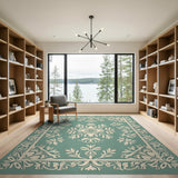 Elegant Teal Floral Lace Area Rug