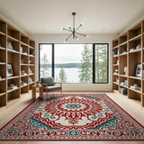 Red Persian Medallion Area Rug with Teal Accents