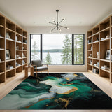 Emerald Gold Fluid Abstract Area Rug