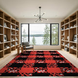 Bold Red Black Geometric Floral Area Rug
