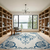 Elegant Navy Blue Ornate Floral Area Rug