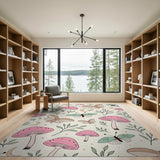 Whimsical Pink Mushroom Butterfly Area Rug