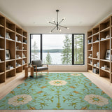 Floral Vintage Teal Floral Medallion Area Rug