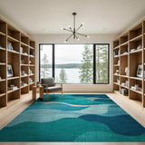 Abstract Teal Wave Blue and Teal Area Rug