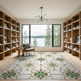 Ornate Green Quatrefoil Floral Area Rug