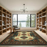 Teal Border Southwestern Diamond Motif Area Rug