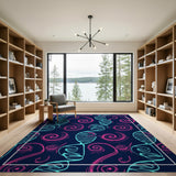 ODIKA Washable Modern Abstract DNA Helix Area Rug - Low Pile Non-Slip Navy Blue & Pink