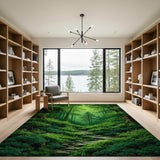 ODIKA Enchanted Forest Green Washable Rug - Low Pile Non-Slip Nature Art Area Carpet