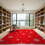 Red Geometric Modern Festive Red Snowflakes Area Rug