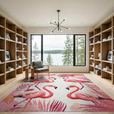 Pink Flamingo Palm Leaf Pink Area Rug