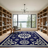 Navy Blue Snowflake Mandala Papercut Rug
