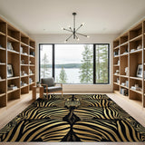 Luxury Black Gold Zebra Pattern Area Rug