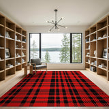 Rustic Farmhouse Buffalo Plaid Bold Red Black Buffalo Plaid Area Rug