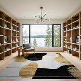 ODIKA Modern Abstract Washable Area Rug - Gold, Black & White Low Pile Non-Slip Rug