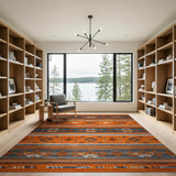 Southwestern Tribal Geometric Washable Area Rug - Terracotta Orange & Black