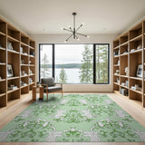 Ornate Mint Green Floral Scroll Rug