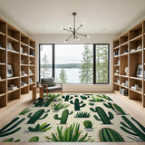 Whimsical Green Cactus Succulent Pattern Area Rug