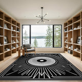 Black White Geometric Sunburst Area Rug