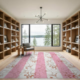 Pink Striped Floral Line Art Area Rug